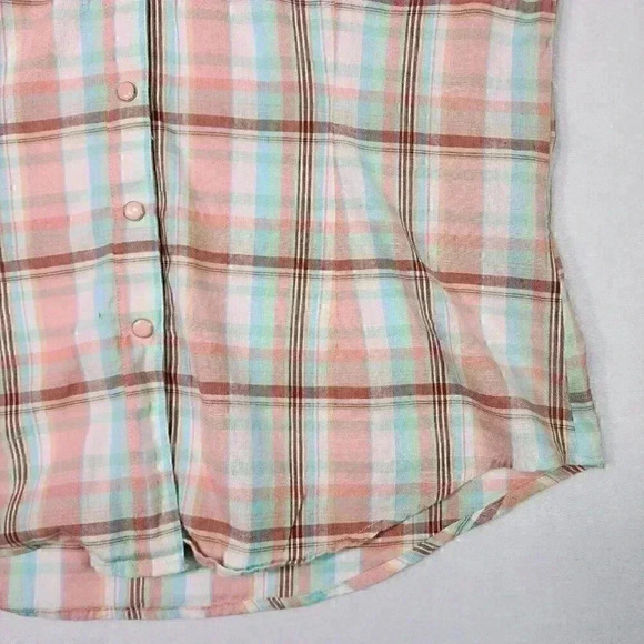 PINK Cattlelac Women's Western Short Sleeve L Peach Plaid Snaps Cowgirl Rodeo‎ - Picture 7 of 15